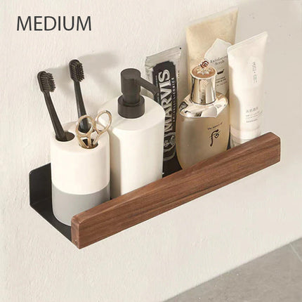 Wall Shelf for Bathroom, Wooden Shelves with Aluminum Frame