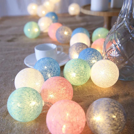 Cotton Ball Garland with LED Lights in Various Lengths | Versatile Decorative String for Cozy Atmosphere