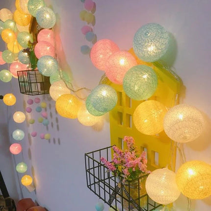 Cotton Ball Garland with LED Lights in Various Lengths | Versatile Decorative String for Cozy Atmosphere