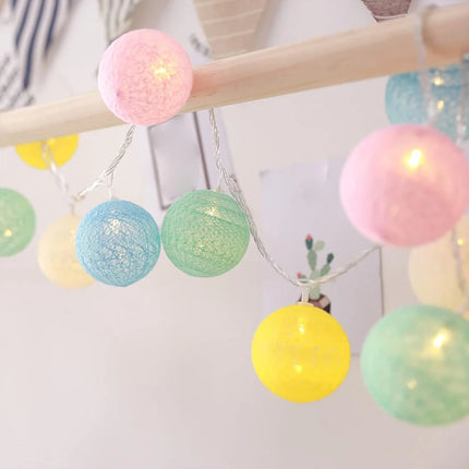 Cotton Ball Garland with LED Lights in Various Lengths | Versatile Decorative String for Cozy Atmosphere