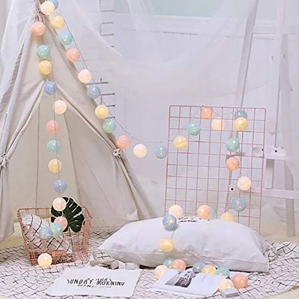 Cotton Ball Garland with LED Lights in Various Lengths | Versatile Decorative String for Cozy Atmosphere