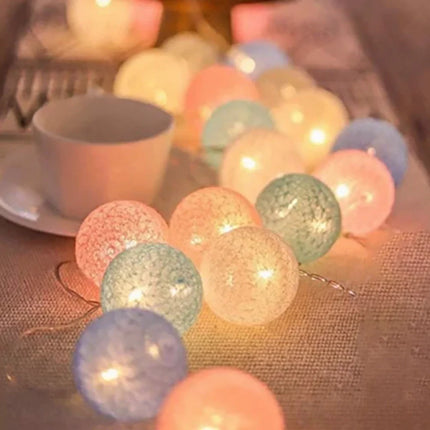 Cotton Ball Garland with LED Lights in Various Lengths | Versatile Decorative String for Cozy Atmosphere