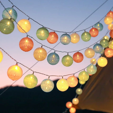 Cotton Ball Garland with LED Lights in Various Lengths | Versatile Decorative String for Cozy Atmosphere