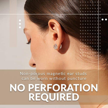 Non Pierced Magnetic Stud Earrings for Women, Gold Plated Earrings with Cubic Zirconia, Birthday Gift for Her
