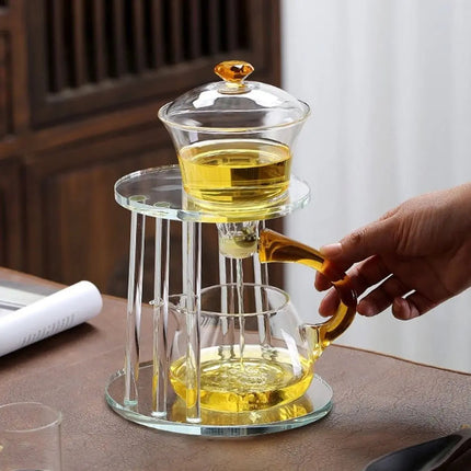 Glass Teapot with Infuser, Semi Automatic Magnetic Teapot with Stand