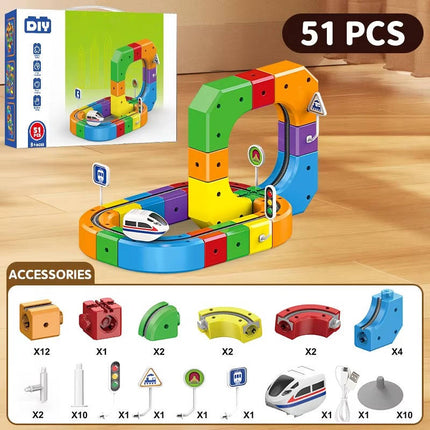 Magnetic Train Track Set | Rechargeable Electric Train with Flexible Design | Creative Play for Kids 4