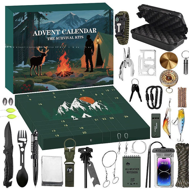 Mens Advent Calendar with 24 Outdoor Tools, Christmas Countdown Gift for Dad, Christmas Gifts for Men and Campers_00