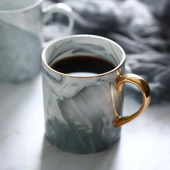 Ceramic Coffee Mug with Marble Design and Gold Handle, Coffee Cup for Tea and Cocoa