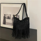 Maria | Faux Suede Fringe Shoulder Bag with Unique Eyelet Accents | Stylish Slouchy Hobo for Everyday Charm 0