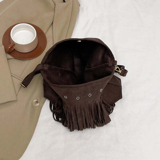 Maria | Faux Suede Fringe Shoulder Bag with Unique Eyelet Accents | Stylish Slouchy Hobo for Everyday Charm 1
