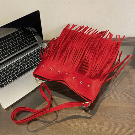 Maria | Faux Suede Fringe Shoulder Bag with Unique Eyelet Accents | Stylish Slouchy Hobo for Everyday Charm 5