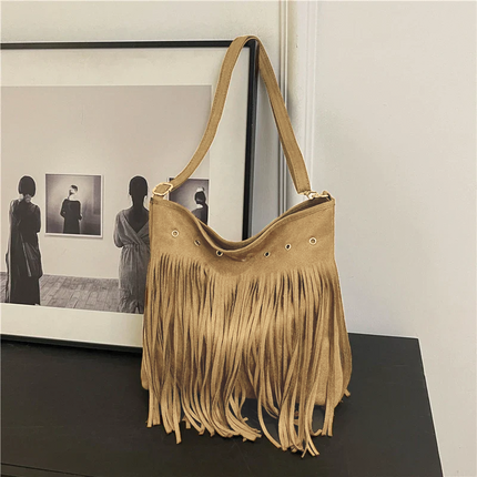 Maria | Faux Suede Fringe Shoulder Bag with Unique Eyelet Accents | Stylish Slouchy Hobo for Everyday Charm 6