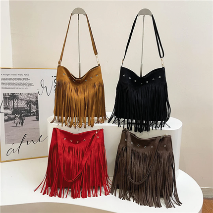 Maria | Faux Suede Fringe Shoulder Bag with Unique Eyelet Accents | Stylish Slouchy Hobo for Everyday Charm 8