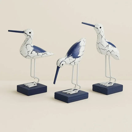 Wooden Bird Sculptures Set of 3, Carved Wooden Birds for Coastal Decor, Wood Carving for Home Decor and Mantel Decor