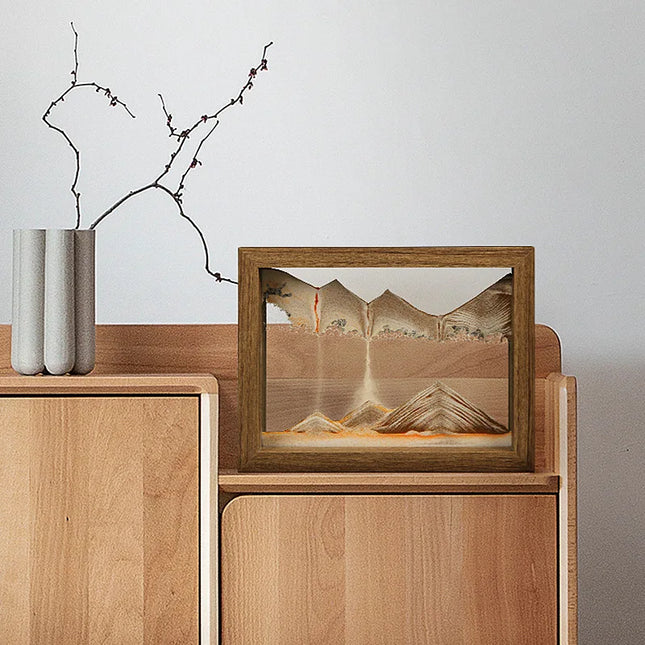 Moving Sand Art, Rotating Sandscape Art in a Glass Frame, Kinetic Sand Painting for Desk and Shelf Decor