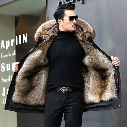 Mens Parka Jacket with Faux Fur Hood – image 4