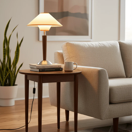 Mid Century Modern Table Lamp with Flared Shade & Tapered Wood Base | Stylish Lighting for Cozy Ambiance 2