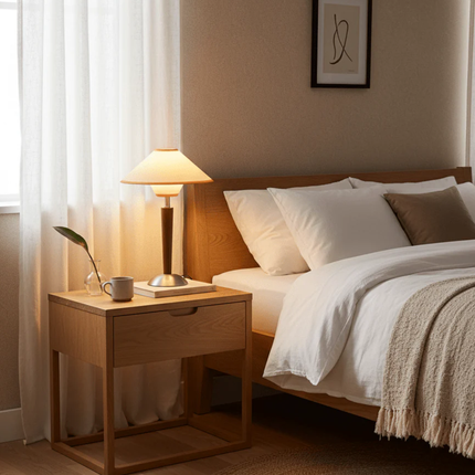 Mid Century Modern Table Lamp with Flared Shade & Tapered Wood Base | Stylish Lighting for Cozy Ambiance 5