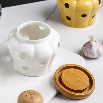 Garlic Jar Ceramic with Bamboo Lid, Ceramic Kitchen Canister – image 4