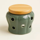 Garlic Jar Ceramic with Bamboo Lid, Garlic Keeper with Air Holes, Ginger Storage, Ceramic Kitchen Canister
