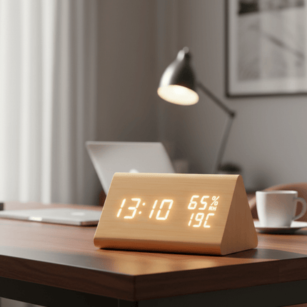 Minimalist Digital Wall Clock with Adjustable Brightness | Sleek Wooden Design for Modern Spaces 0