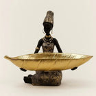 Decorative Tray, Resin Figurine Jewelry Tray, Gold Leaf Trinket Dish, African Sculpture for Coffee Table Decor