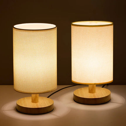 Dimmable Organic Glow Lamp with Remote Control | Natural Wood and Cloth Design for Adjustable Lighting