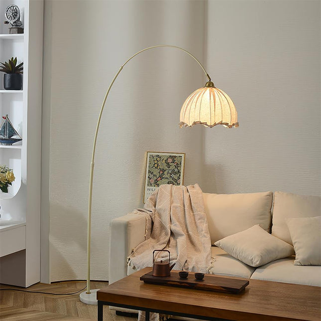 Modern Arc Floor Lamp with Fabric Shade & Black Metal Base | Elegant Lighting for Living Room 1