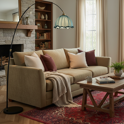 Modern Arc Floor Lamp with Fabric Shade & Black Metal Base | Elegant Lighting for Living Room 3