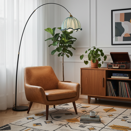 Modern Arc Floor Lamp with Fabric Shade & Black Metal Base | Elegant Lighting for Living Room 4