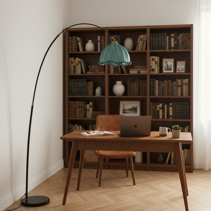 Modern Arc Floor Lamp with Fabric Shade & Black Metal Base | Elegant Lighting for Living Room 5