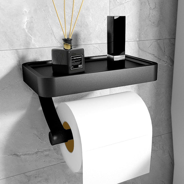 Modern Bathroom Organizer | Wall-Mounted Toilet Paper Holder with Shelf for Convenient Storage 0