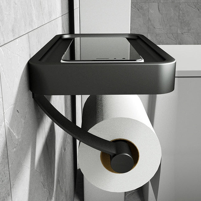 Modern Bathroom Organizer | Wall-Mounted Toilet Paper Holder with Shelf for Convenient Storage 1