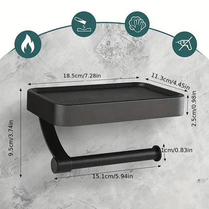 Modern Bathroom Organizer | Wall-Mounted Toilet Paper Holder with Shelf for Convenient Storage 2