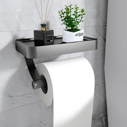 Modern Bathroom Organizer | Wall-Mounted Toilet Paper Holder with Shelf for Convenient Storage 4
