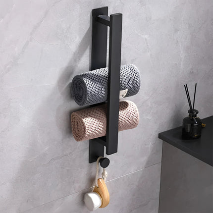 Modern Black Towel Rack with No-Drill Installation | Space-Saving Solution for Bathroom Organization 0