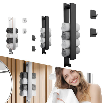 Modern Black Towel Rack with No-Drill Installation | Space-Saving Solution for Bathroom Organization 1