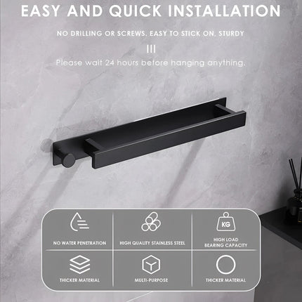 Modern Black Towel Rack with No-Drill Installation | Space-Saving Solution for Bathroom Organization 2