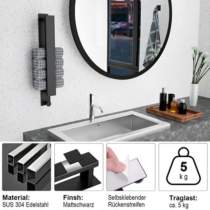 Modern Black Towel Rack with No-Drill Installation | Space-Saving Solution for Bathroom Organization 3