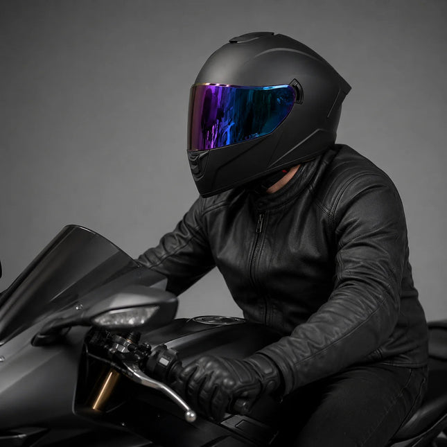 Modern Full-Face Motorcycle Helmet with Blue Mirrored Visor | Premium Comfort for Safe Riding 1