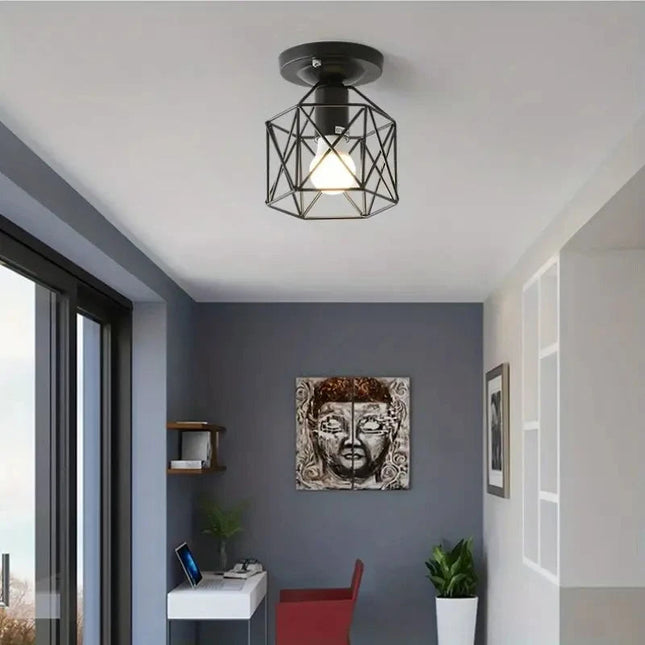 Modern Gold Ceiling Light | Geometric Metal Cage Design with Compact Versatility | Elegant Fixture for Sophisticated Spaces 0