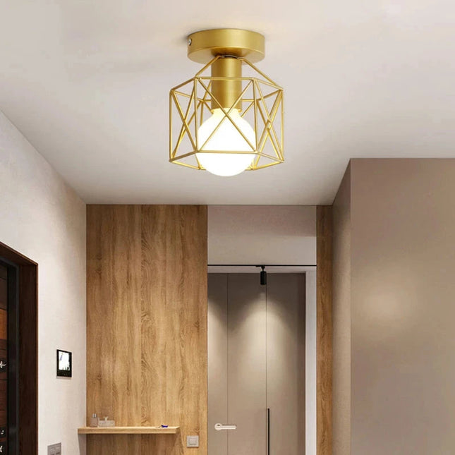 Modern Gold Ceiling Light | Geometric Metal Cage Design with Compact Versatility | Elegant Fixture for Sophisticated Spaces 1
