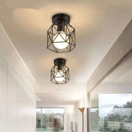 Modern Gold Ceiling Light | Geometric Metal Cage Design with Compact Versatility | Elegant Fixture for Sophisticated Spaces 2