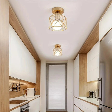 Modern Gold Ceiling Light | Geometric Metal Cage Design with Compact Versatility | Elegant Fixture for Sophisticated Spaces 3