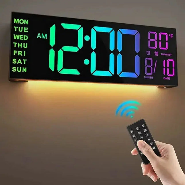 Modern RGB Wall Clock with Large LED Display & Remote Control | Stylish Timepiece for Home Ambiance 0