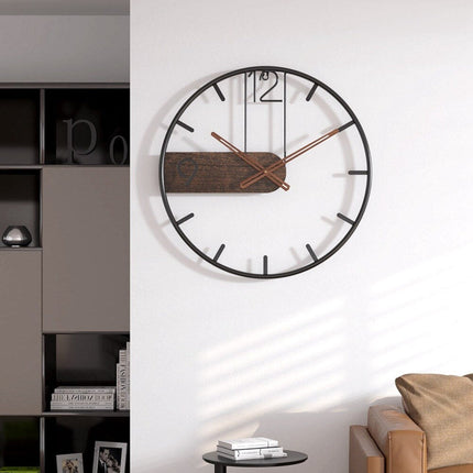 Modern Round Wall Clock with Wood Accent & Silent Quartz Mechanism | Elegant Timepiece for Home Decor 1