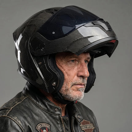 Modular Motorcycle Helmet | Carbon-Style Design with Dual Visors | Comfortable Coverage for Daily Rides 1