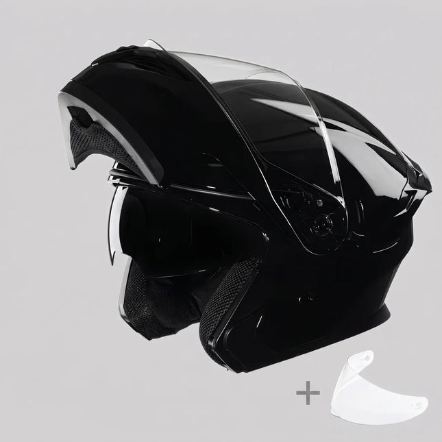 Modular Riding Helmet | Gloss Black Dual Visor Design for Enhanced Visibility and Comfort 0