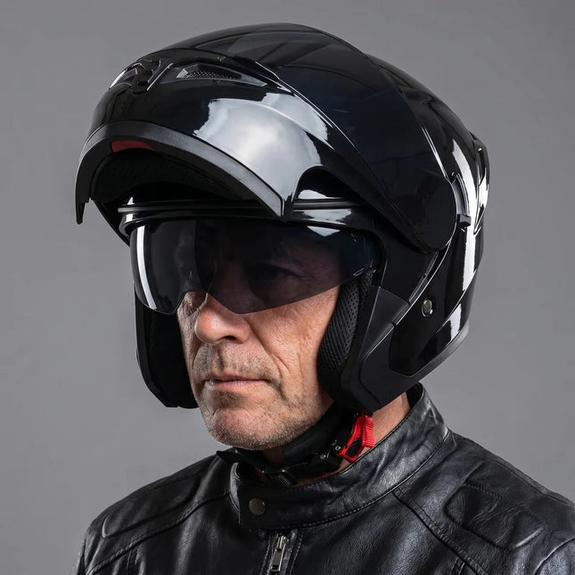 Modular Riding Helmet | Gloss Black Dual Visor Design for Enhanced Visibility and Comfort 1