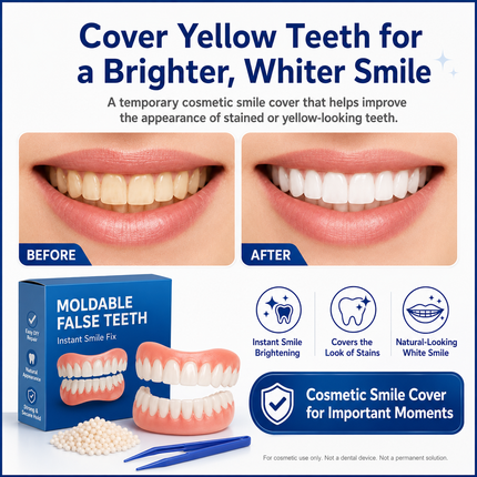 Vepine Custom Smile | Moldable False Teeth Set for Men & Women with Custom Fit | Temporary Easy Denture Kit for Missing & Chipped Teeth